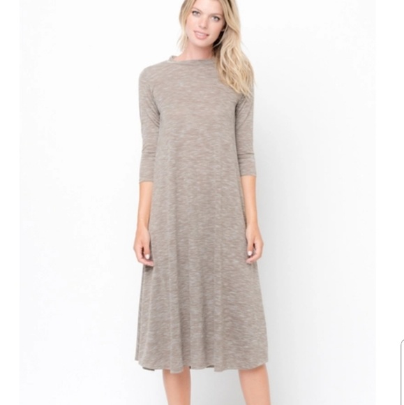 Caralase | Dresses | Mocha White Heathered Midi Dress | Poshmark